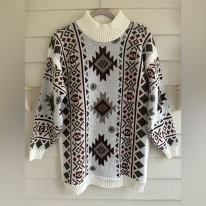 Vintage Aztec Mock Neck Sweater (see measurements) Made in USA